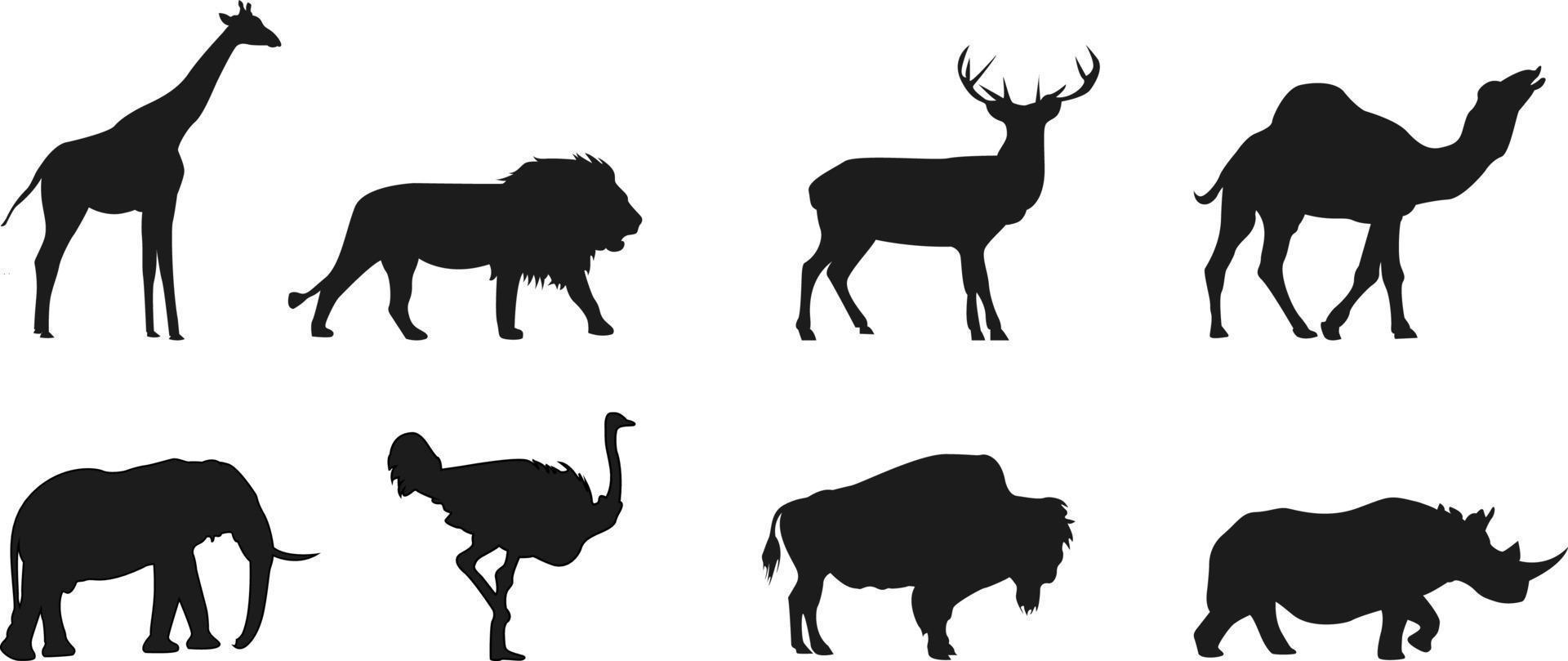 conjunto de silueta de animales de vida salvaje vector