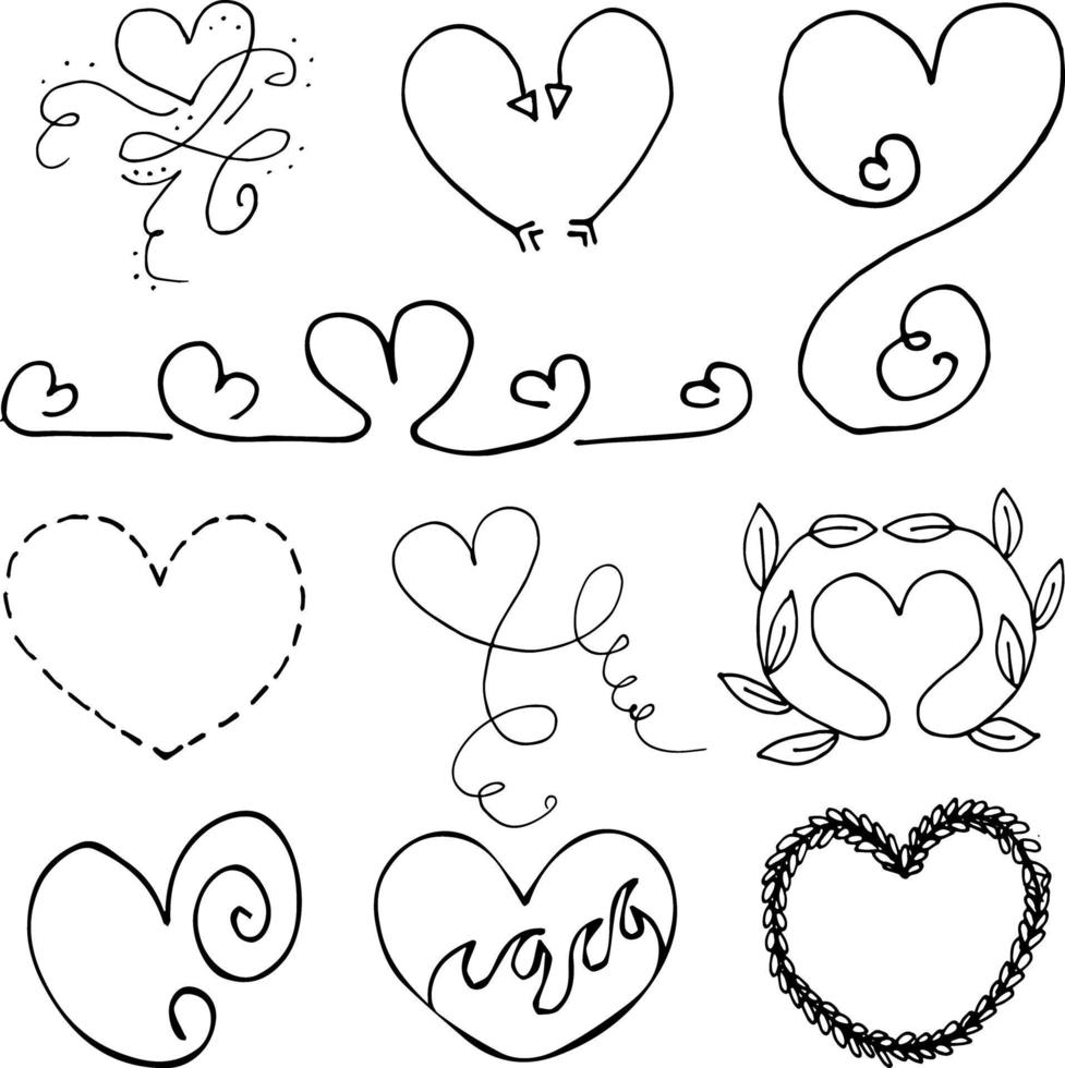 Hearts Hand Drawn Objects Set vector