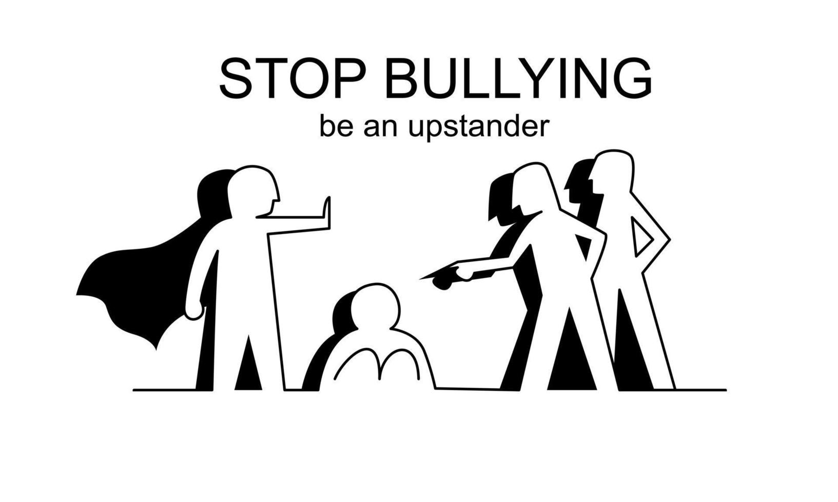 outline and silhouette style of people stop bullying. Upstander and standing up to bully concept. vector