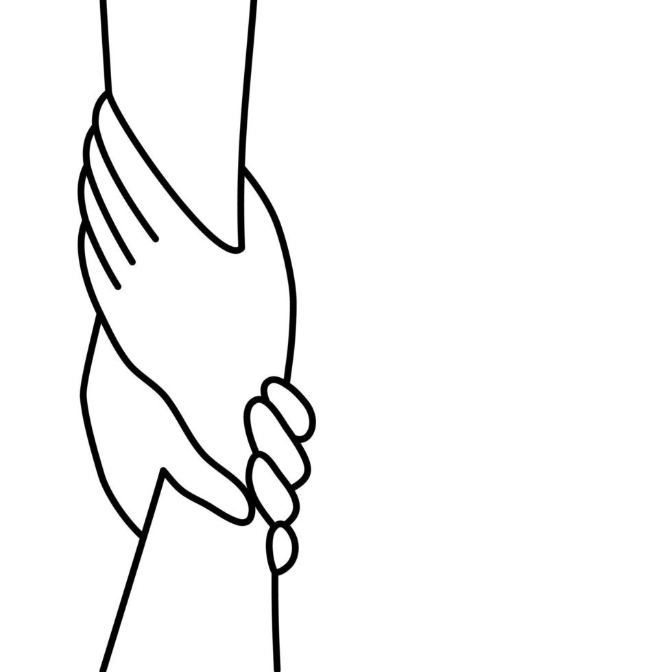 Outline of holding and helping hands. helping and support concept. vector