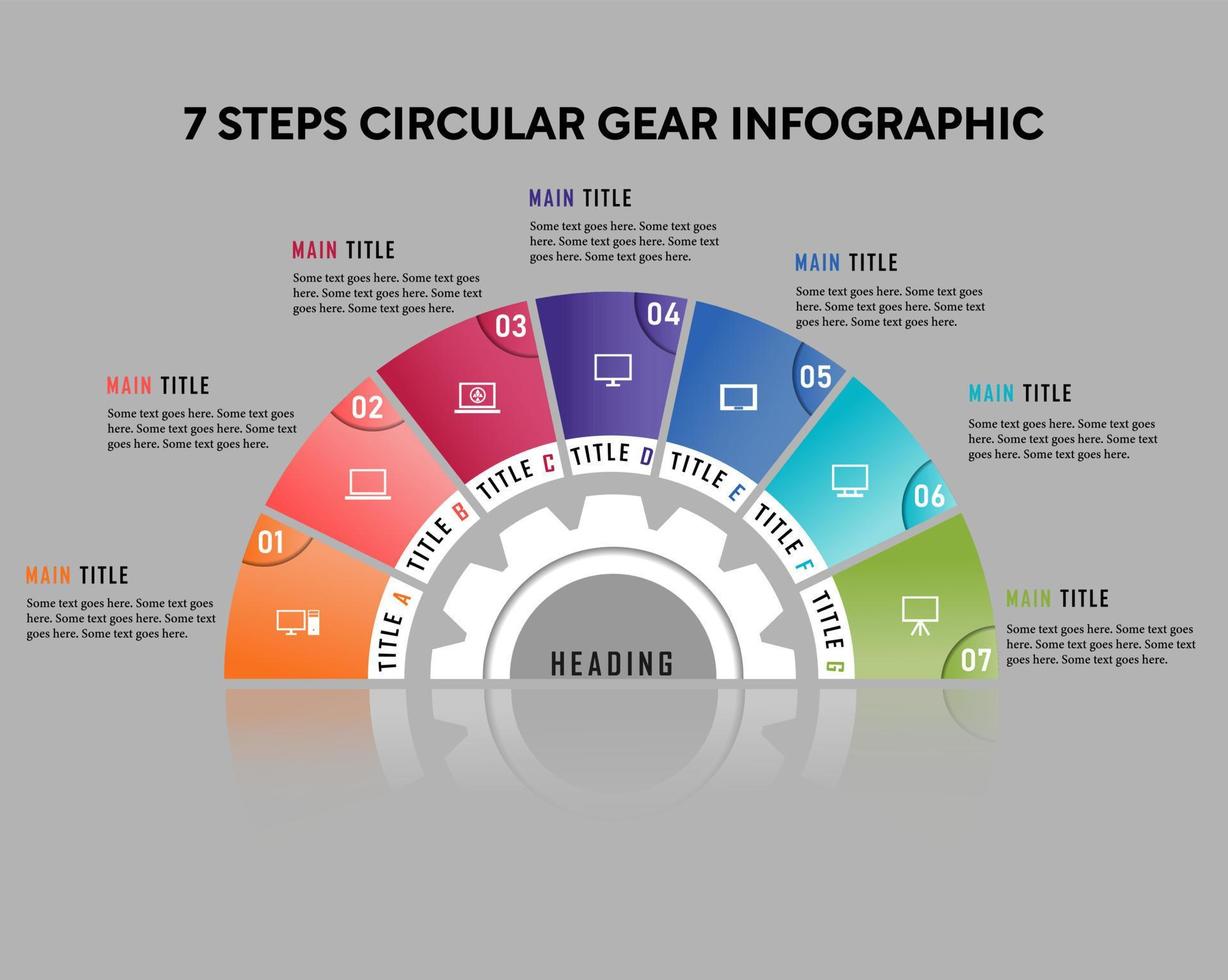 infografía de engranaje circular de 7 pasos vector