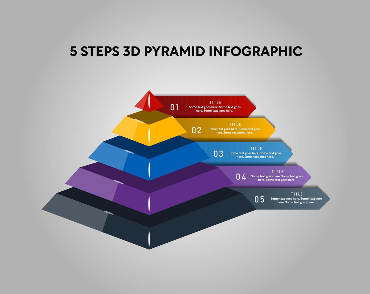 Infografía de pirámide 3d de 5 pasos vector