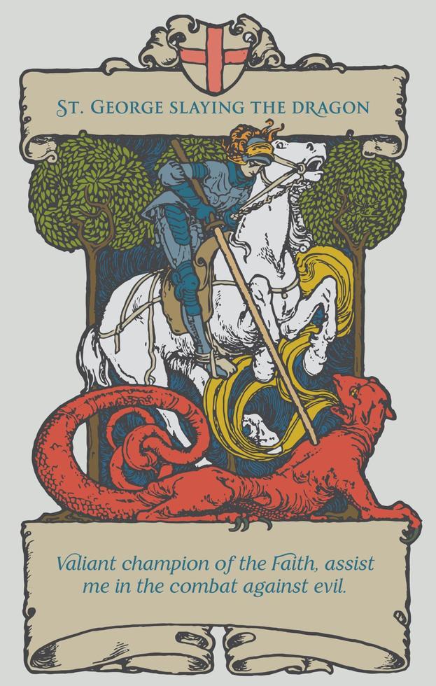 St. George slaying the dragon. Patron Saint of England. Catholic Saint vector