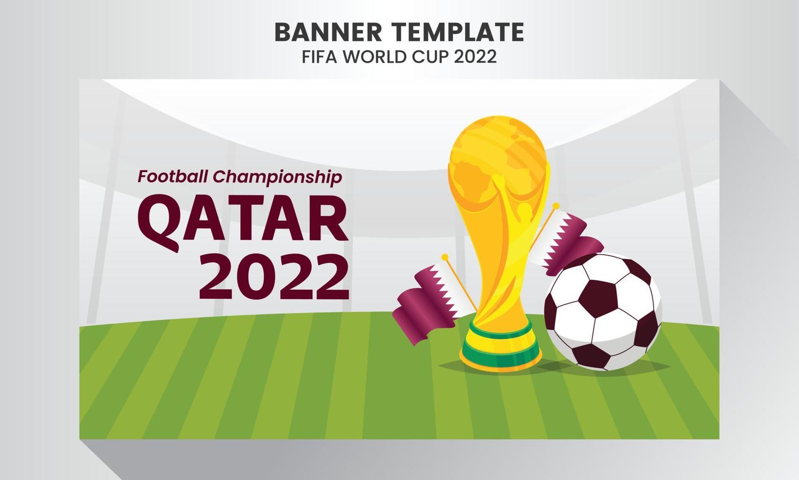 Flat world footbal championship in qatar horizontal banner template vector