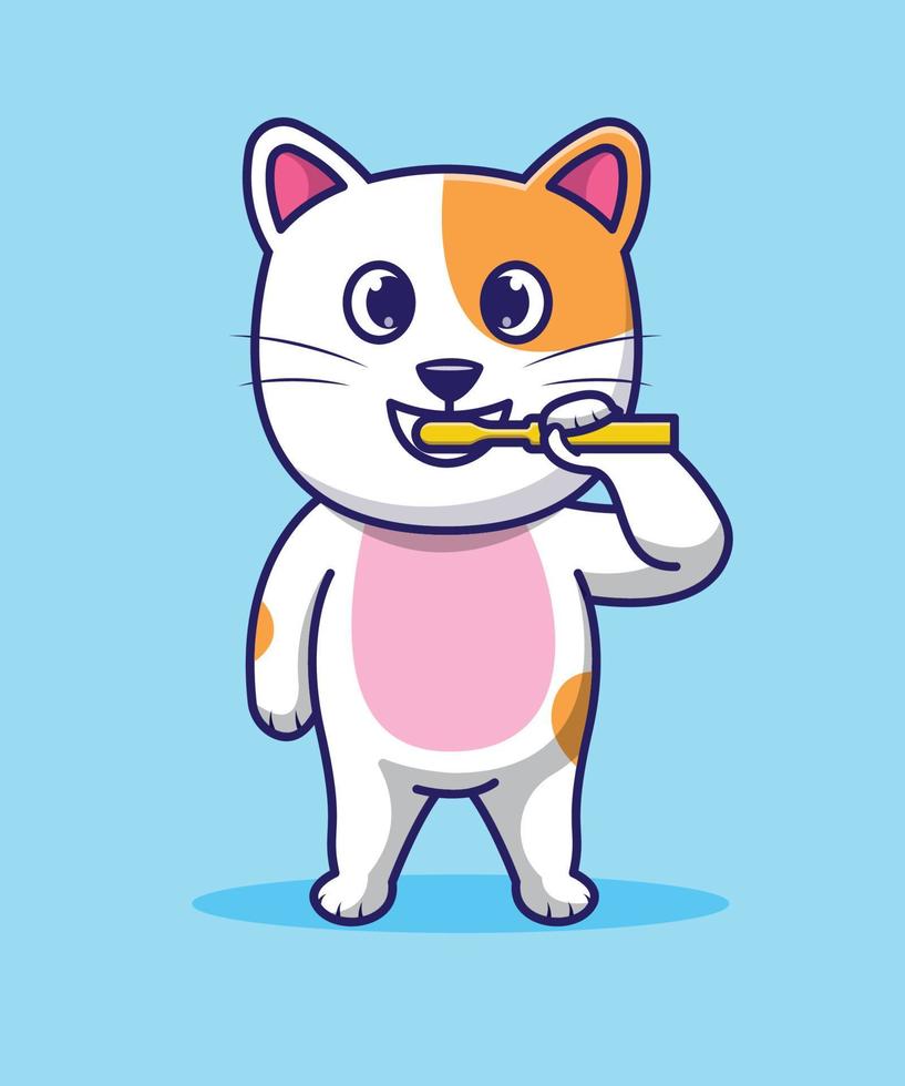 Cute cat brushing its teeth vector illustration