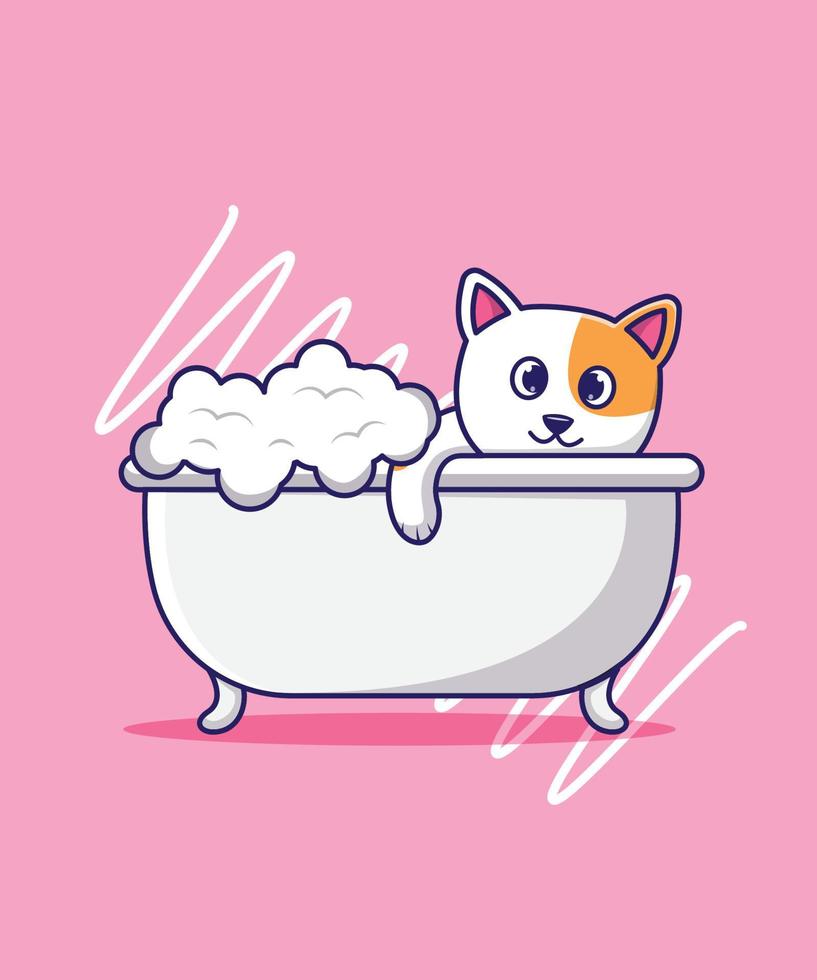 lindo gato en la ilustración de vector de bañera