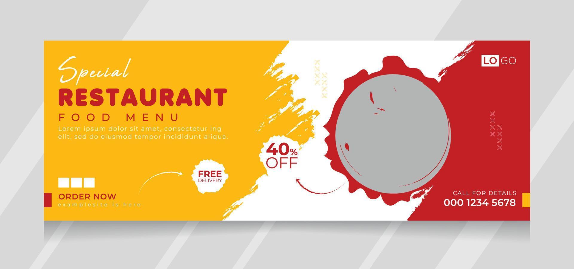 plantilla de banner de portada de redes sociales de menú de comida de restaurante vector