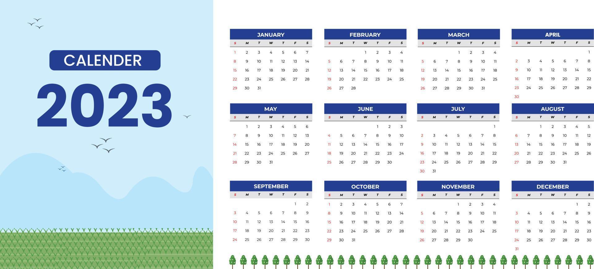 calendario 2023 feliz año nuevo calendario natural vector