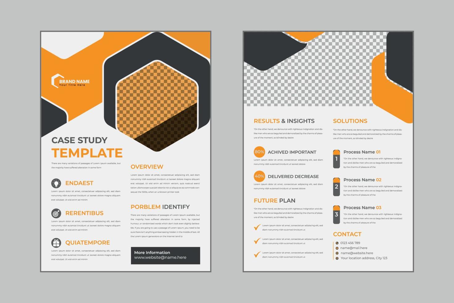 Case study flyer template design for corporate business project with mockup vector