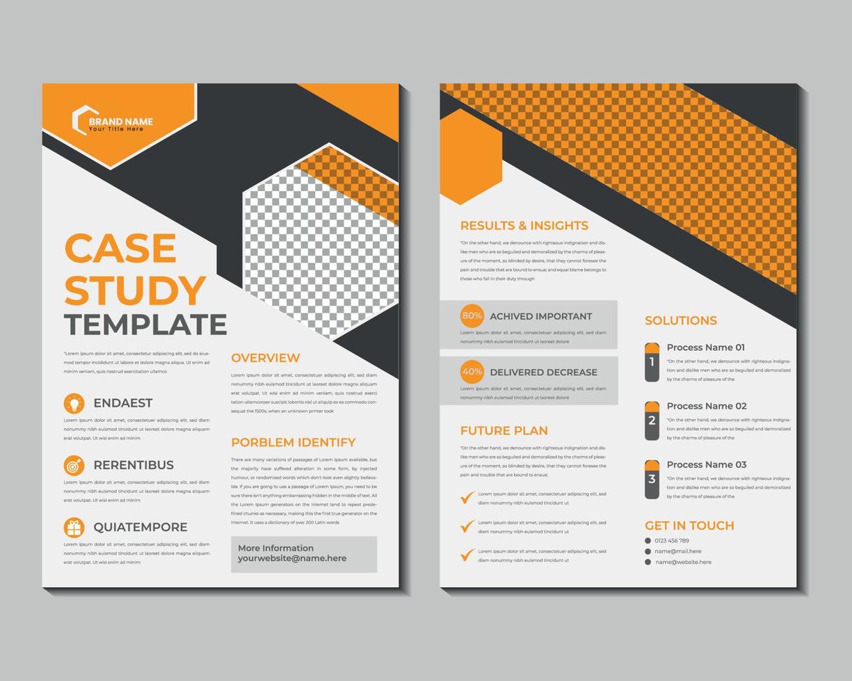 Case study flyer template design for corporate business project with mockup vector