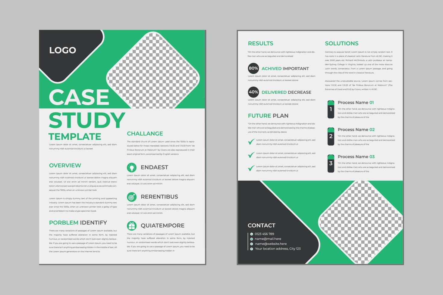 Case study flyer template design for corporate business project with mockup vector