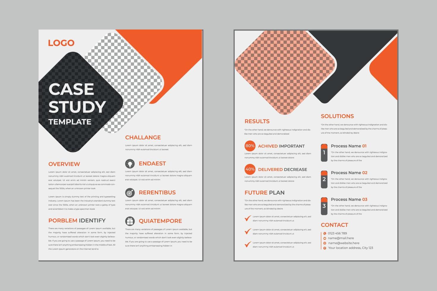 Case study flyer template design for corporate business project with mockup vector