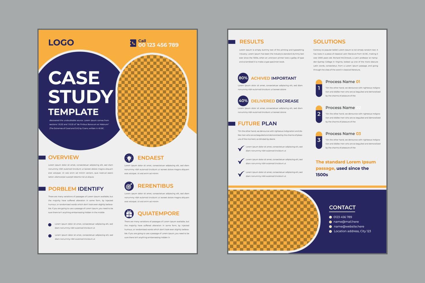 Case study flyer template design for corporate business project with mockup vector