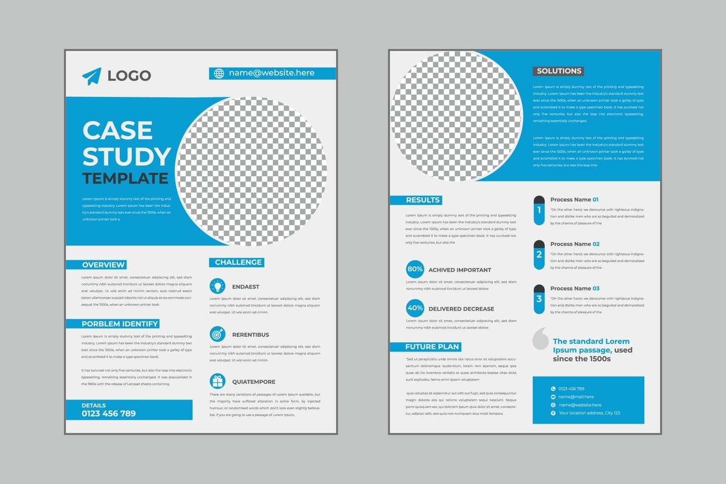 Case study flyer template design for corporate business project with mockup vector