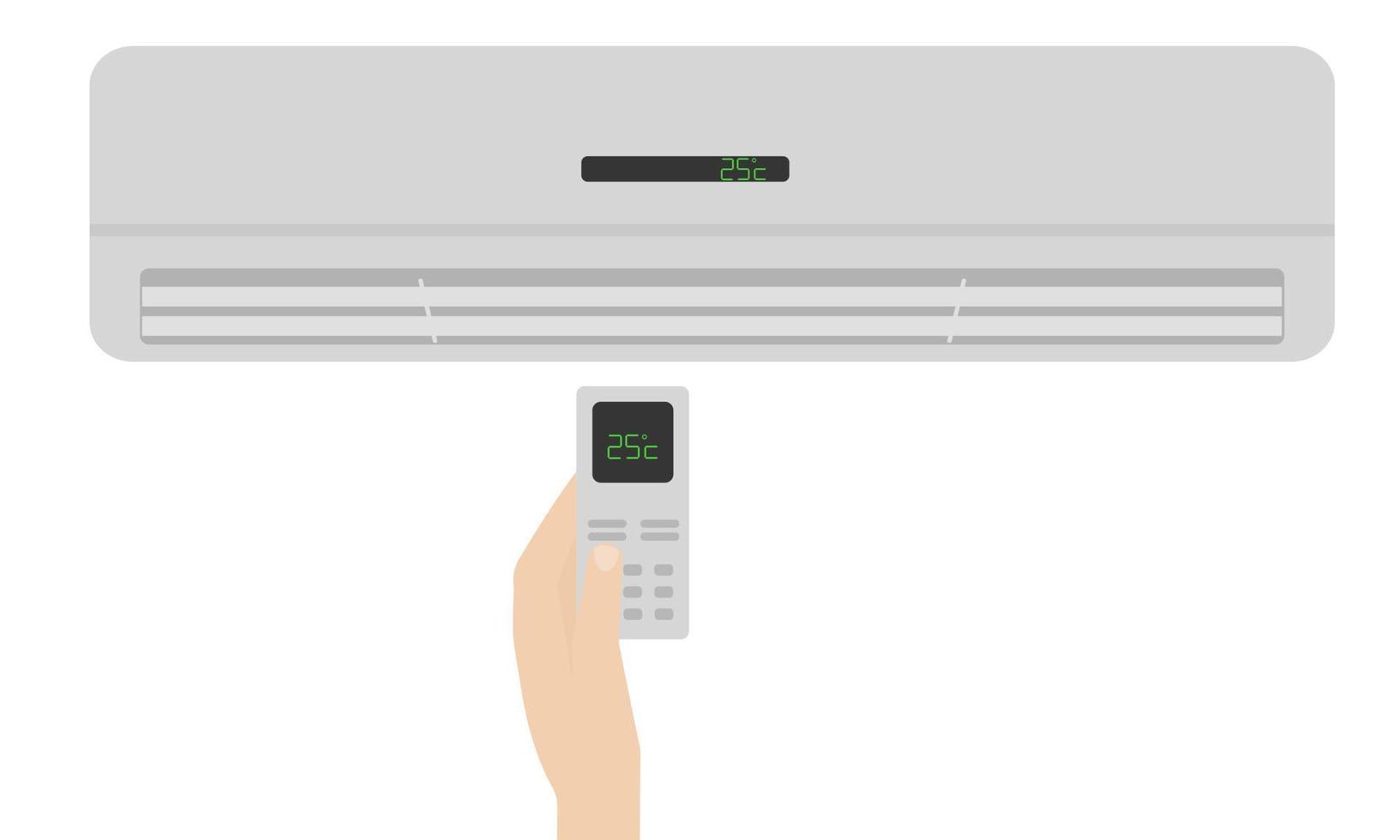 Air conditioning for room temperature control. Setting a comfortable temperature using the remote control. Flat. Vector illustration