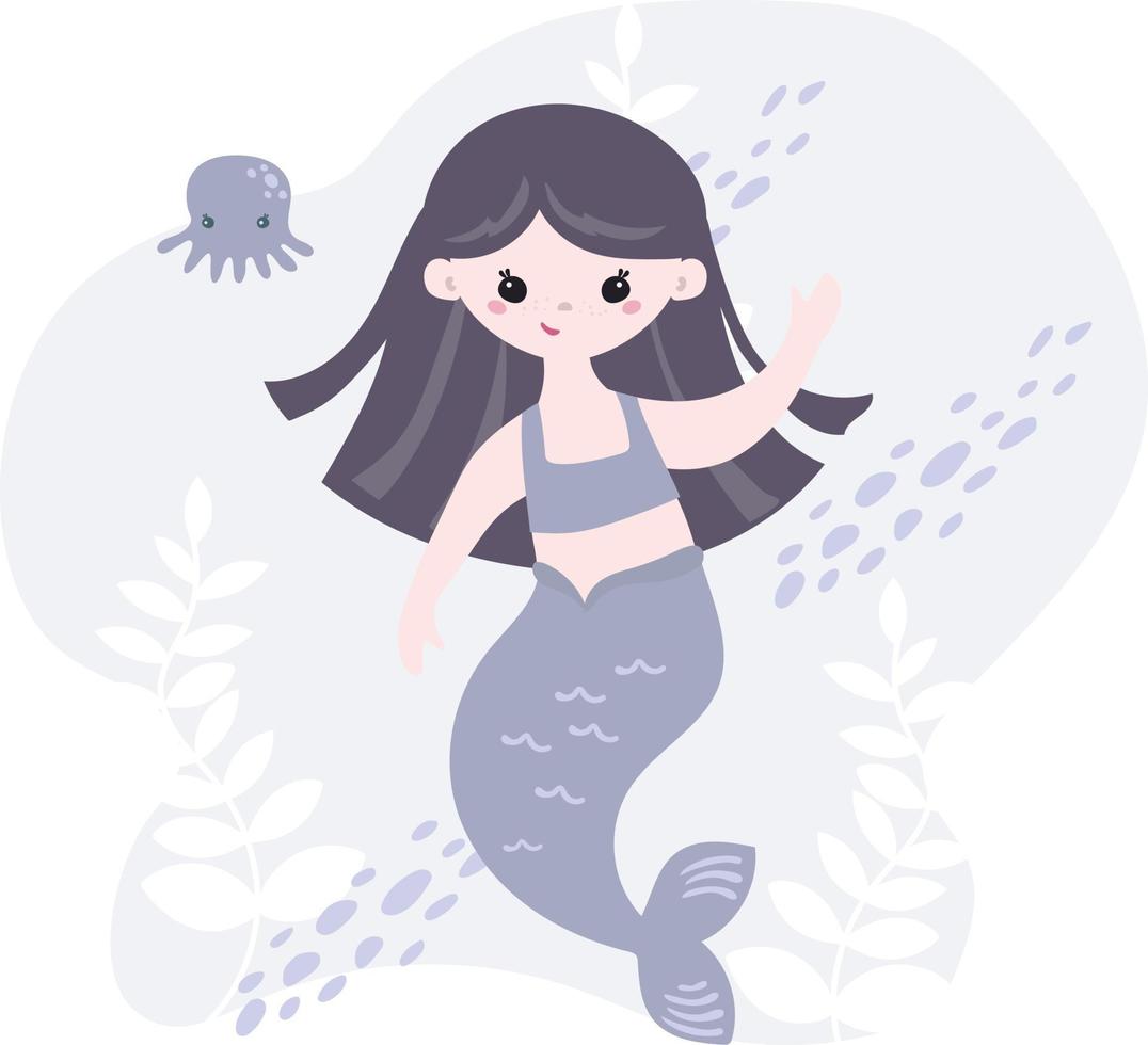 little mermaid cartoon vector illustration, children greeting and invitation cards.