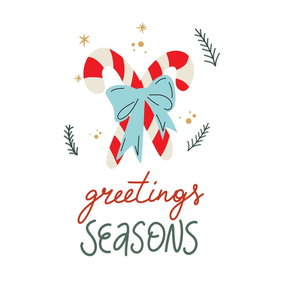 Greetings Season hand drawn lettering banner. Merry christmas Text calligraphy inscription card design. vector