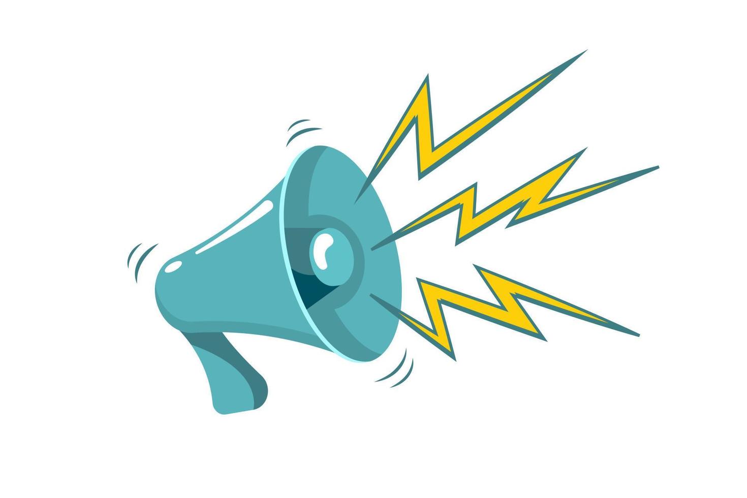 Loudspeaker with sound in form of lightning. Important events notification icon. Vector illustration of blue megaphone