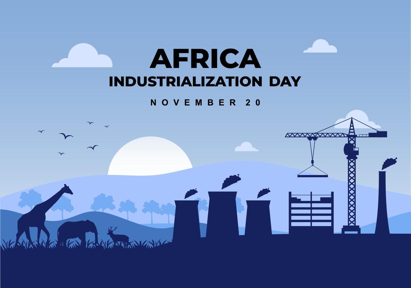 fondo del día de la industrialización de áfrica con bosque de animales de fábrica vector