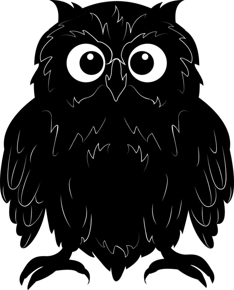 Wild forest feathered nocturnal bird of prey owl. Night forest stamp. vector