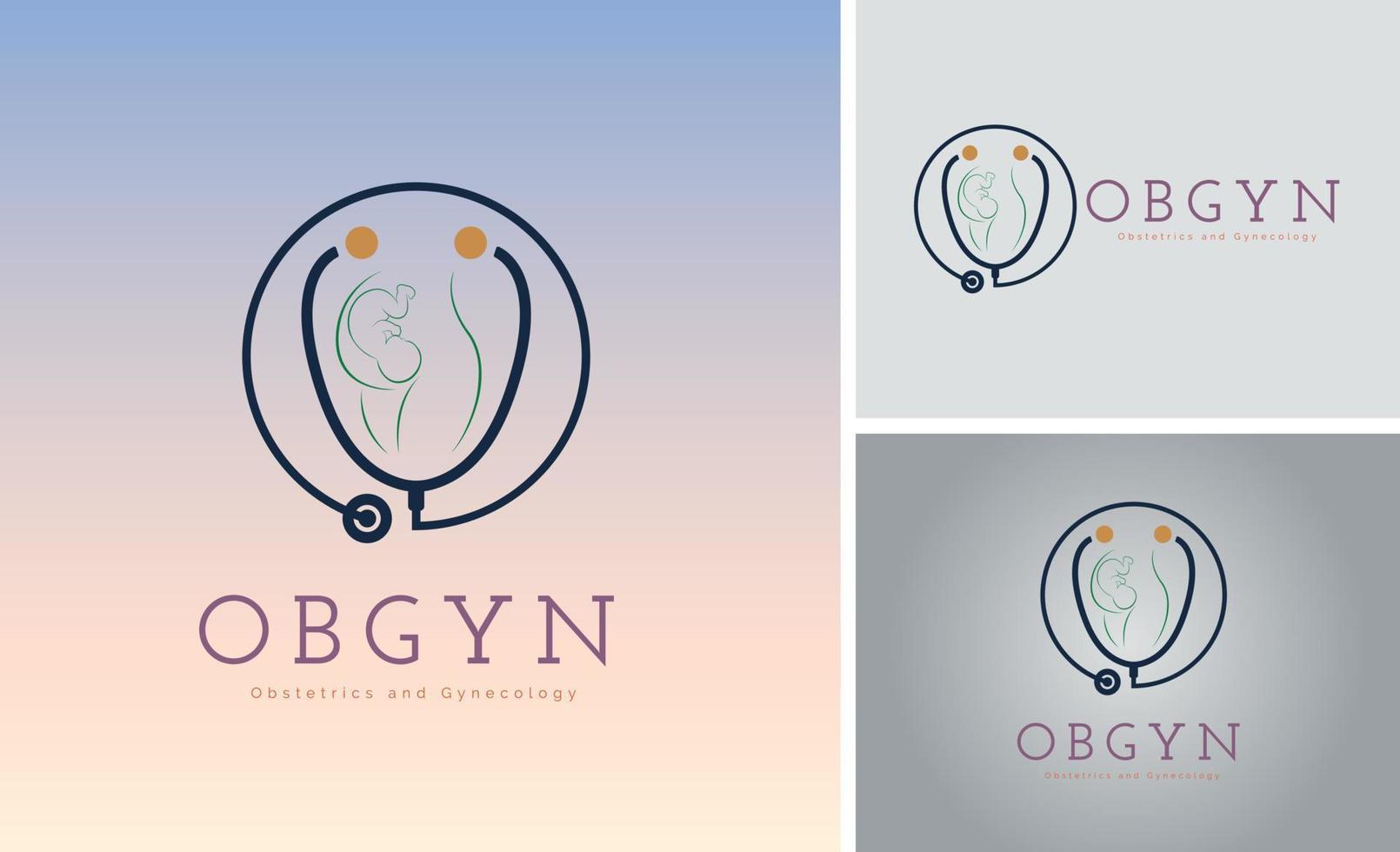 Obgyn obstetricia y ginecología clínica mamá y bebé embarazo estetoscopio diseño de plantilla de logotipo para marca o empresa y otros vector