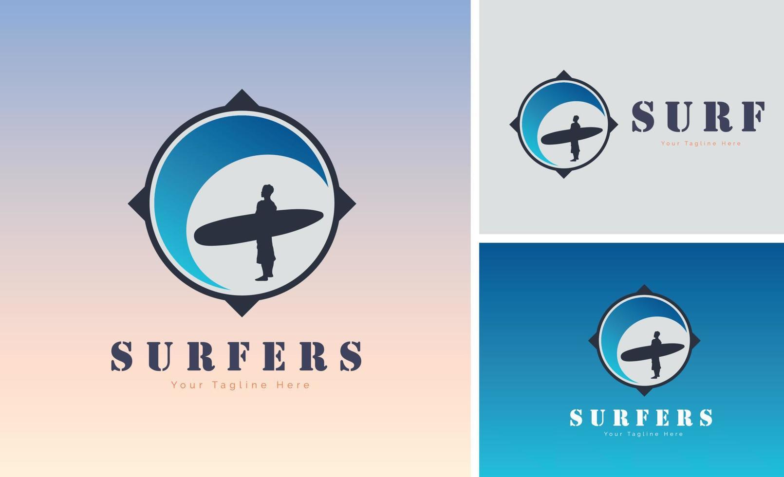 Surf surfers wave logo design template for brand or company and other vector