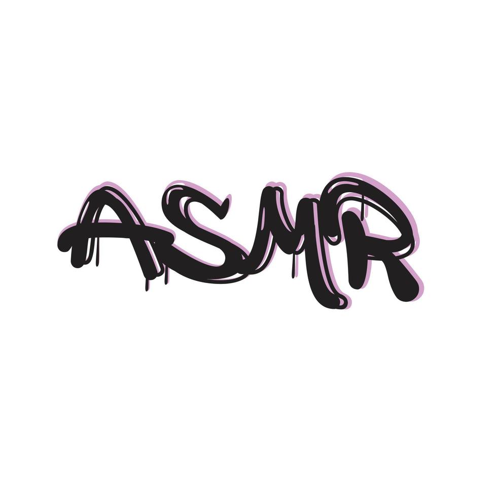 Graffiti text of asmr content for podcast, blog. Design for street wear textile. 2k grunge style. vector