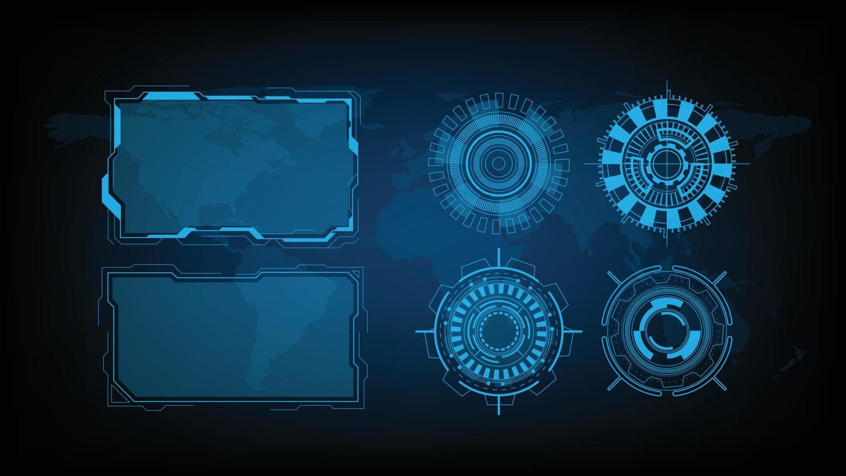 Circle technology elements set. Futuristic hud interface concept. Abstract futuristic background of blue glowing technology sci fi frame hud ui vector