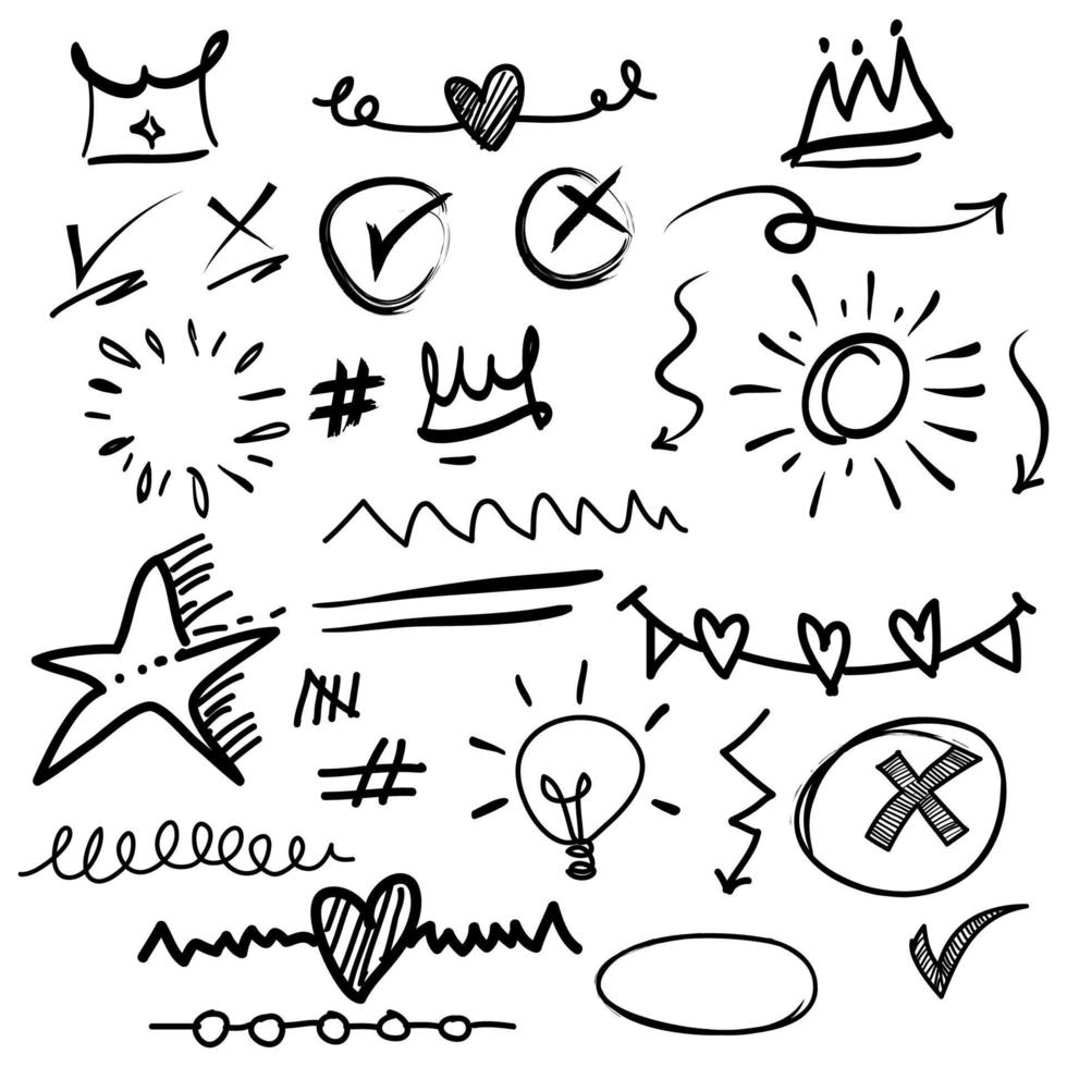 Doodle elements for concept design on set. isolated on white background. Infographic elements. Emphasis, curly swishes, swoops, swirl, arrow. vector illustration.