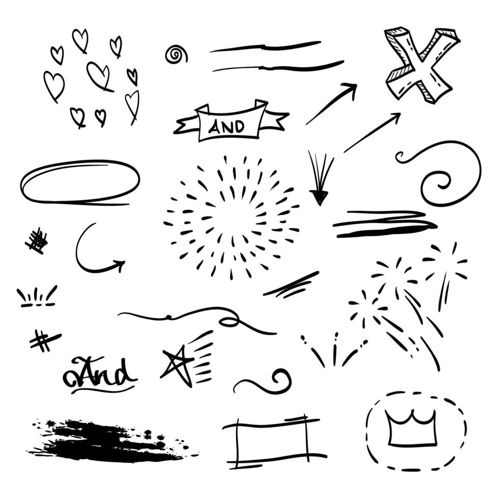 Doodle elements for concept design on set. isolated on white background. Infographic elements. Emphasis, curly swishes, swoops, swirl, arrow. vector illustration.