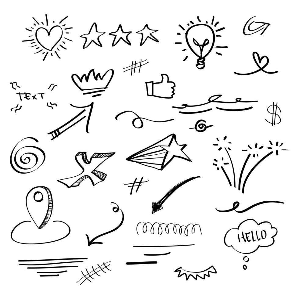 Doodle elements for concept design on set. isolated on white background. Infographic elements. Emphasis, curly swishes, swoops, swirl, arrow. vector illustration.