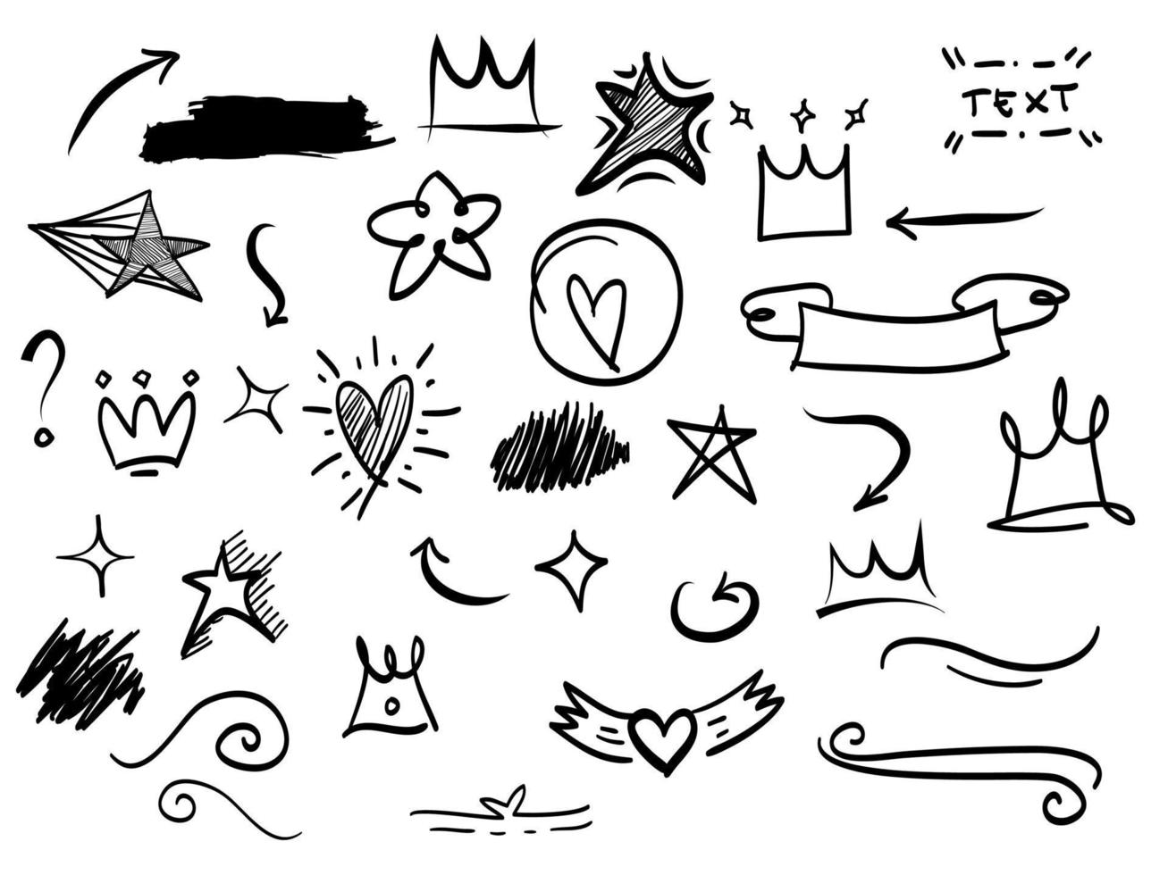 Doodle elements for concept design on set. isolated on white background. Infographic elements. Emphasis, curly swishes, swoops, swirl, arrow. vector illustration.