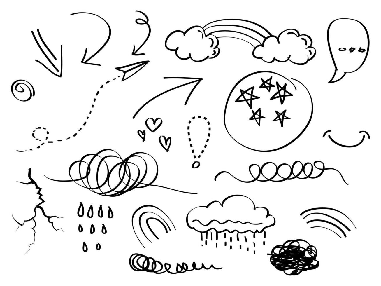 Doodle elements for concept design on set. isolated on white background. Infographic elements. Emphasis, curly swishes, swoops, swirl, arrow. vector illustration.