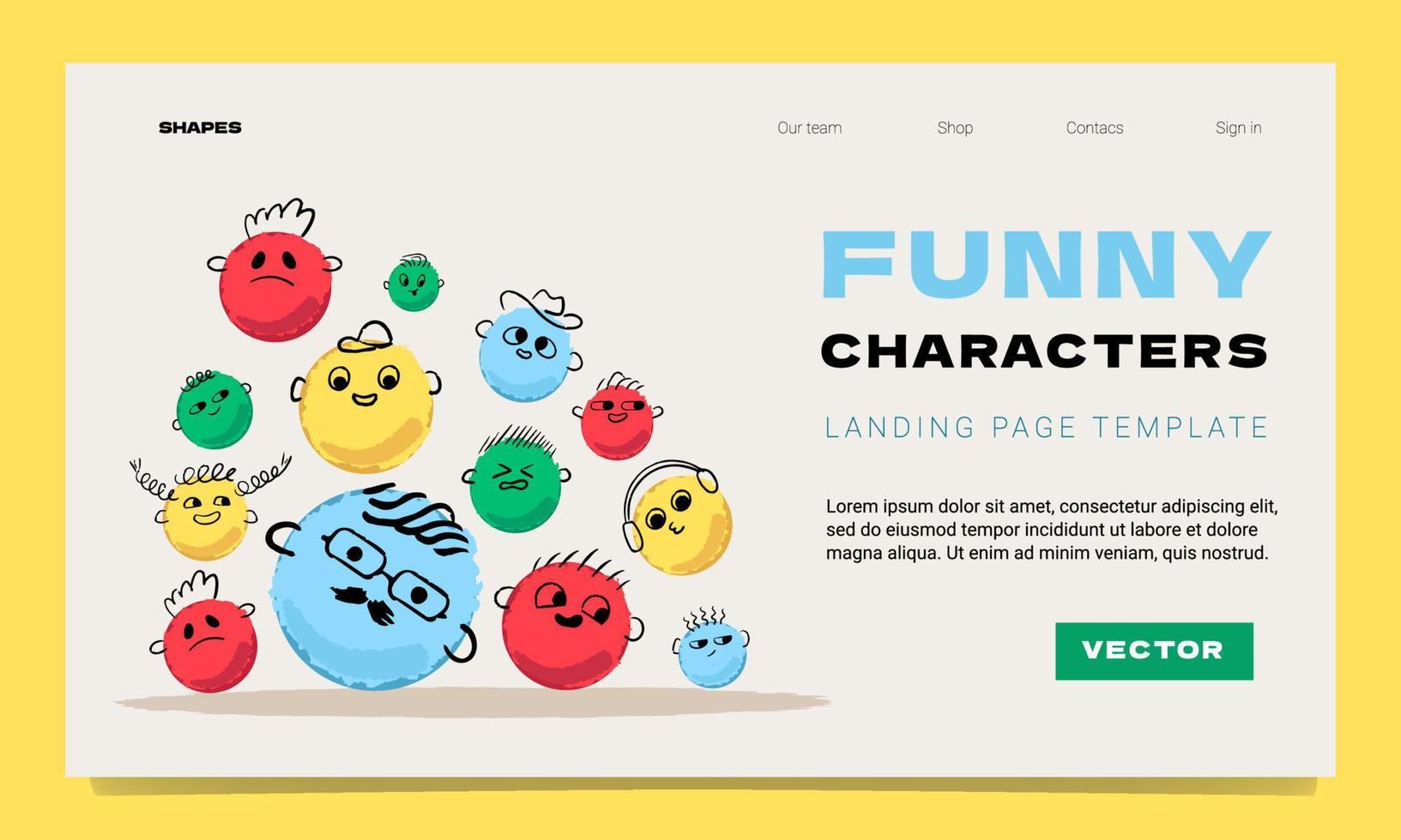 A landing page template with chaotically lying characters with different emotions. vector