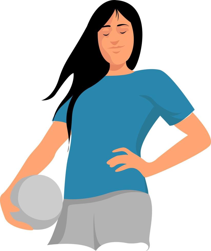 mujer con pelota, ilustración, vector sobre fondo blanco.