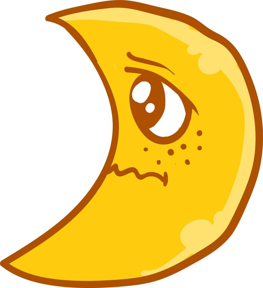 Sad yellow moon, illustration, vector on white background.