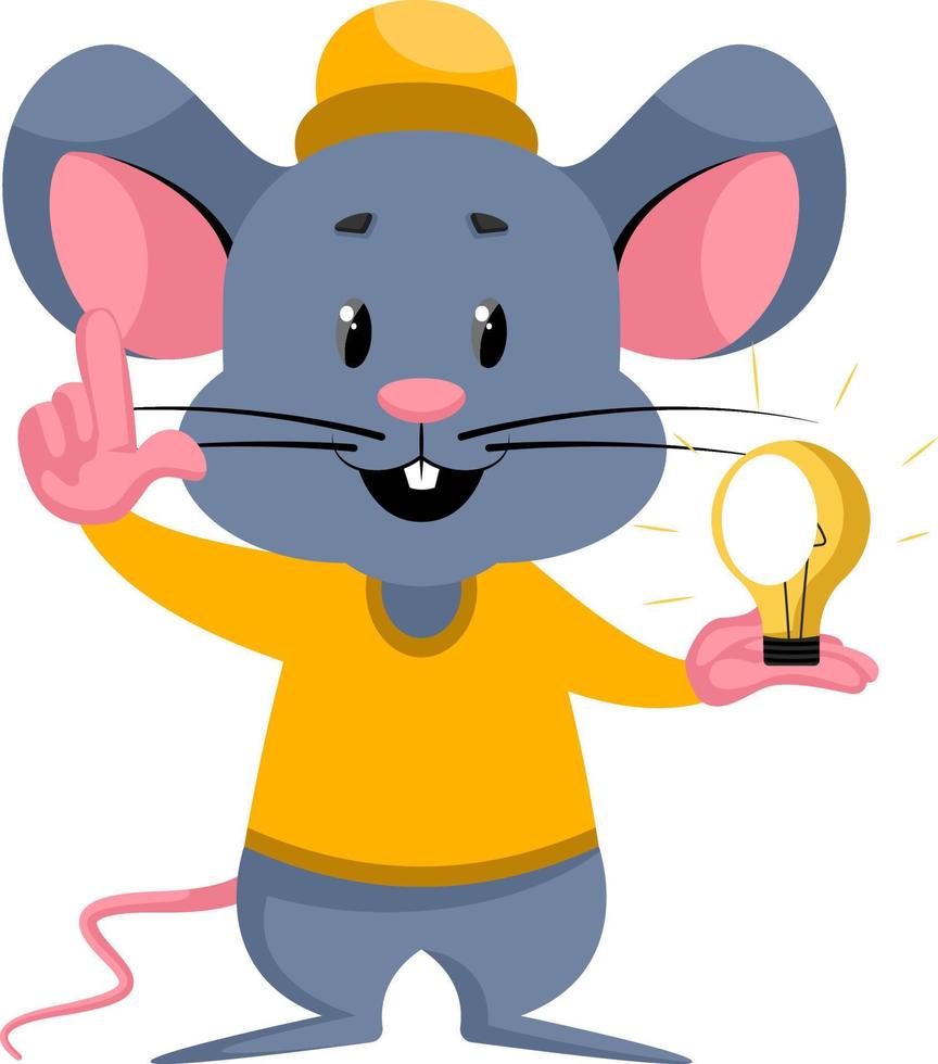 Ratón con idea, ilustración, vector sobre fondo blanco.