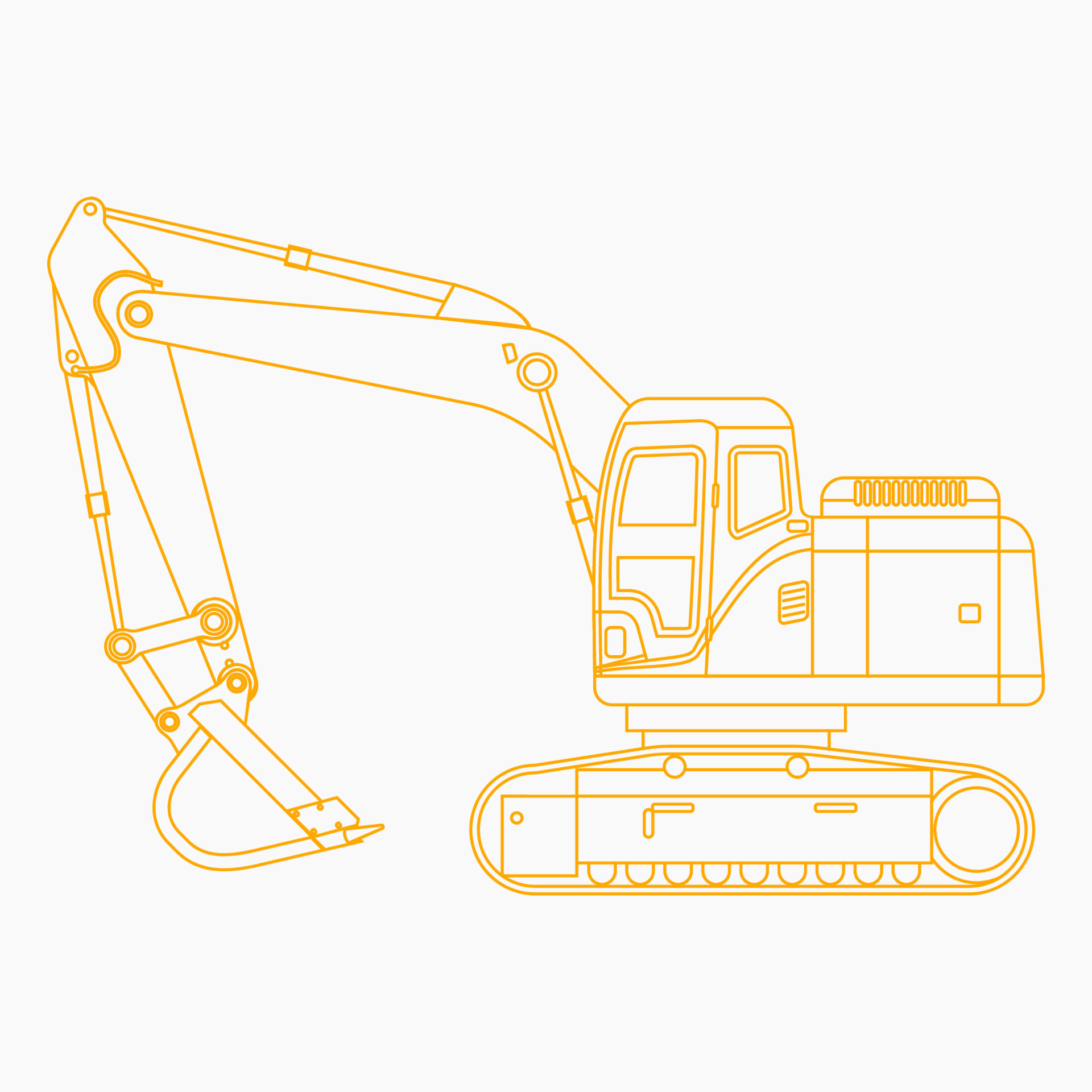 Editable Isolated Outline Side View Excavator Vector Illustration for