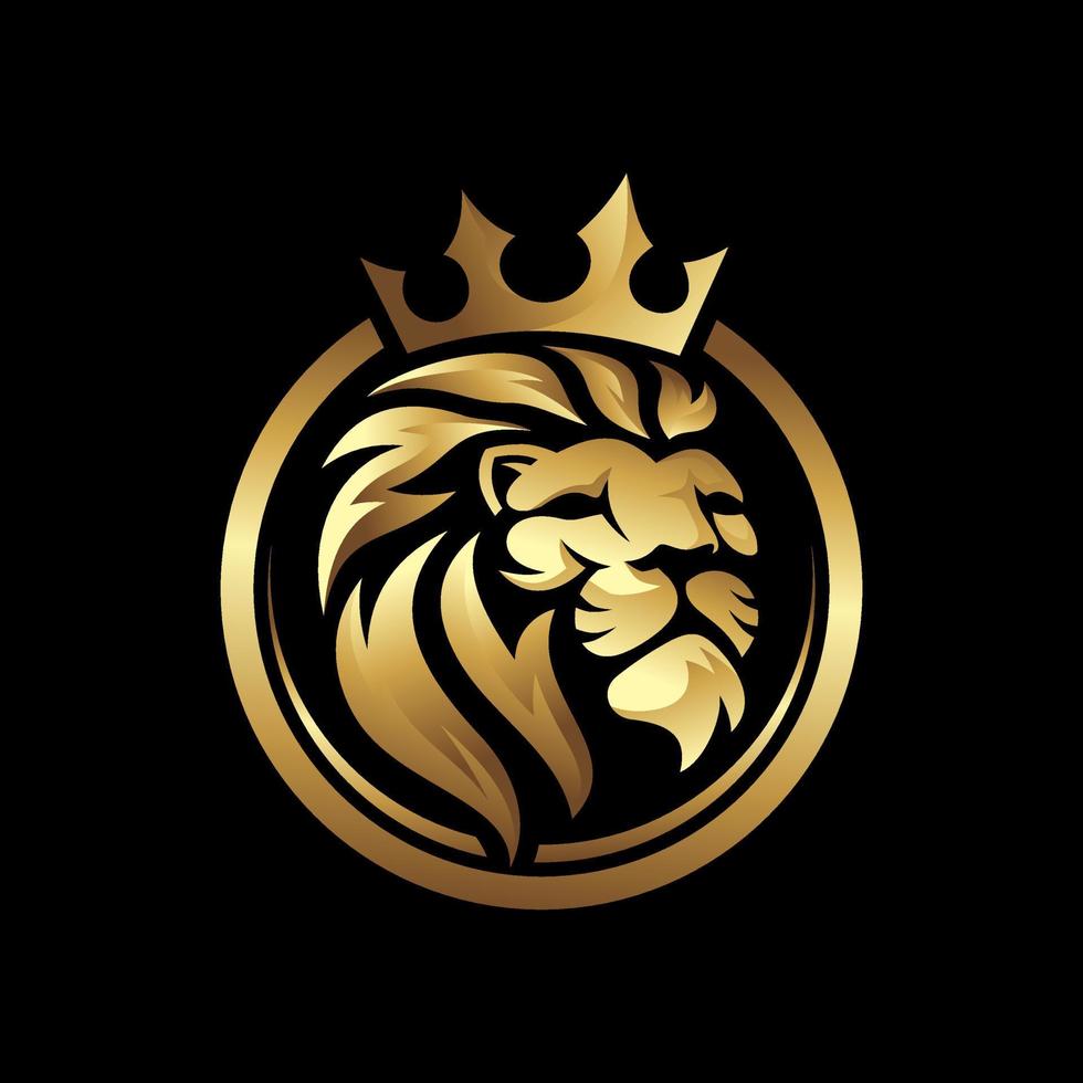 Royal Lion crown logo template. Elegant gold Leo crest symbol. Premium king brand identity icon vector