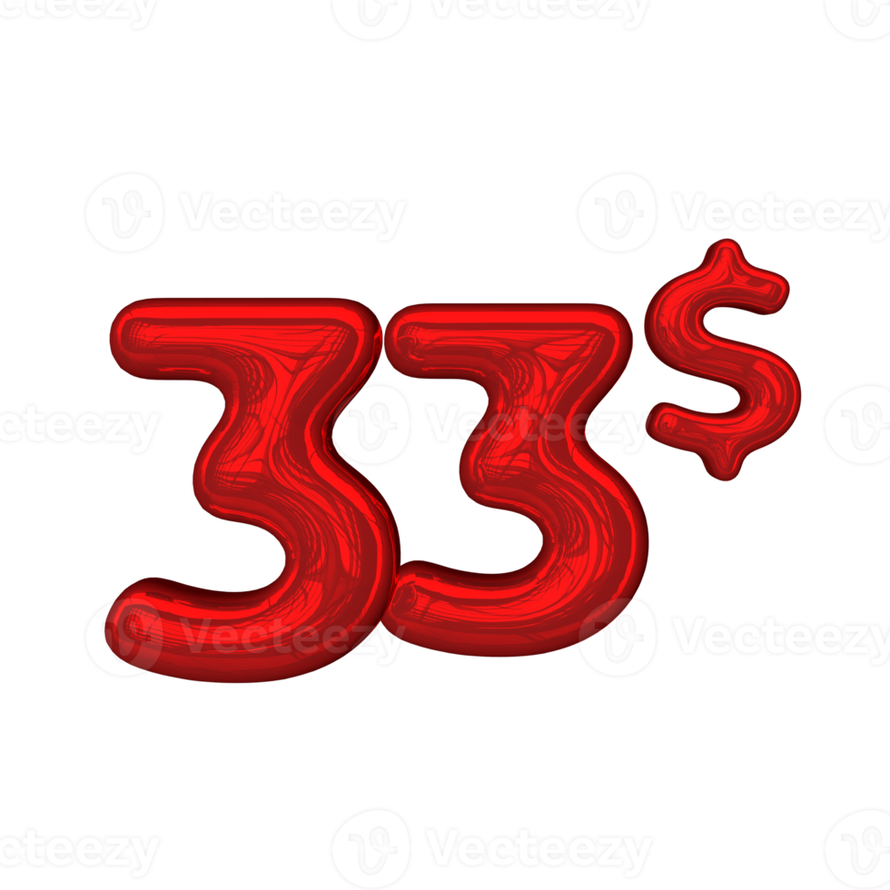 tarification 3d nombre mental rouge 33 dollar png