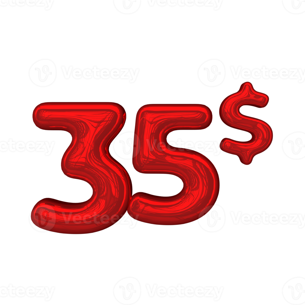 Pricing 3D number Mental Red 35 dollar png