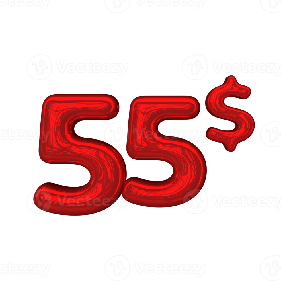 Pricing 3D number Mental Red 55 dollar png