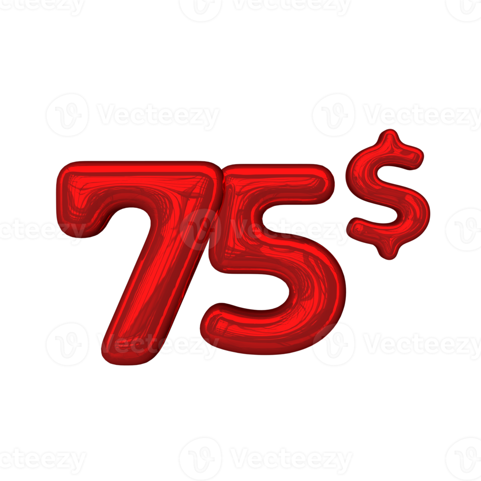 Pricing 3D number Mental Red 75 dollar png