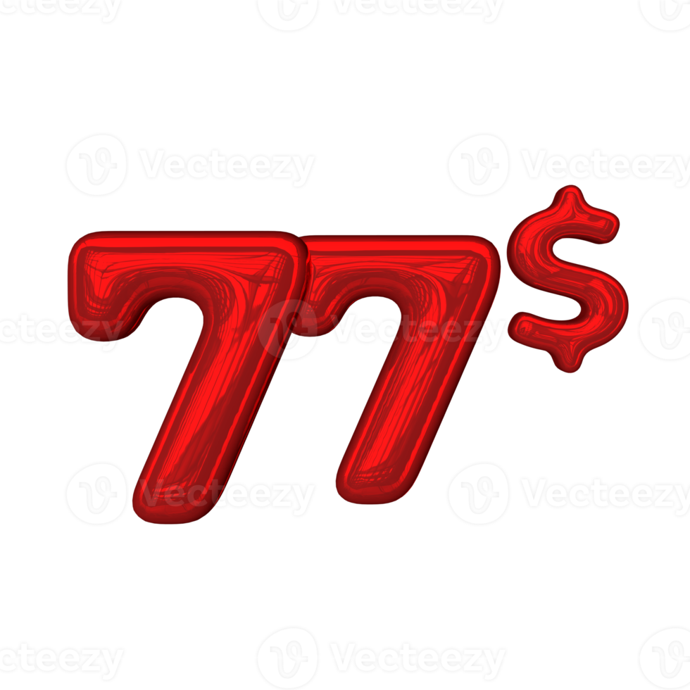 Pricing 3D number Mental Red 77 dollar png