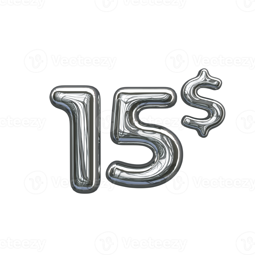Pricing 3D number Mental Silver 15 dollar png