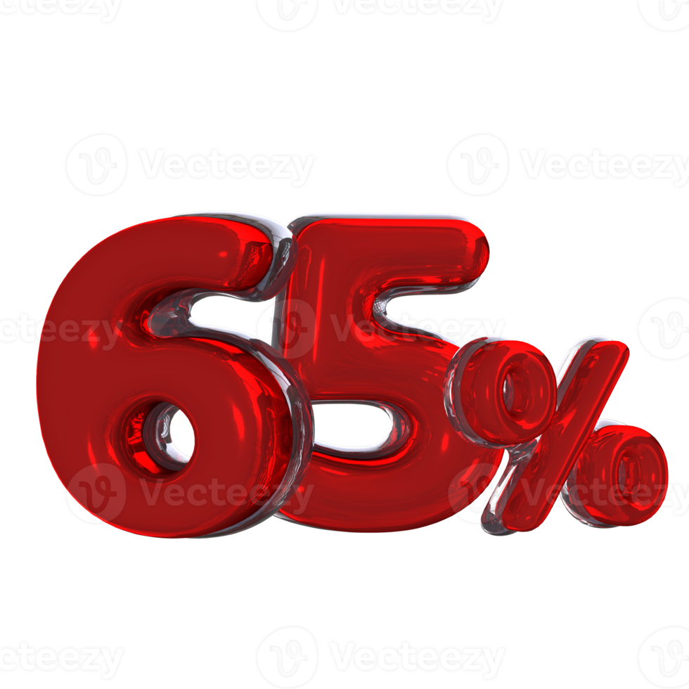 3D number Mental Red 65 Percent png