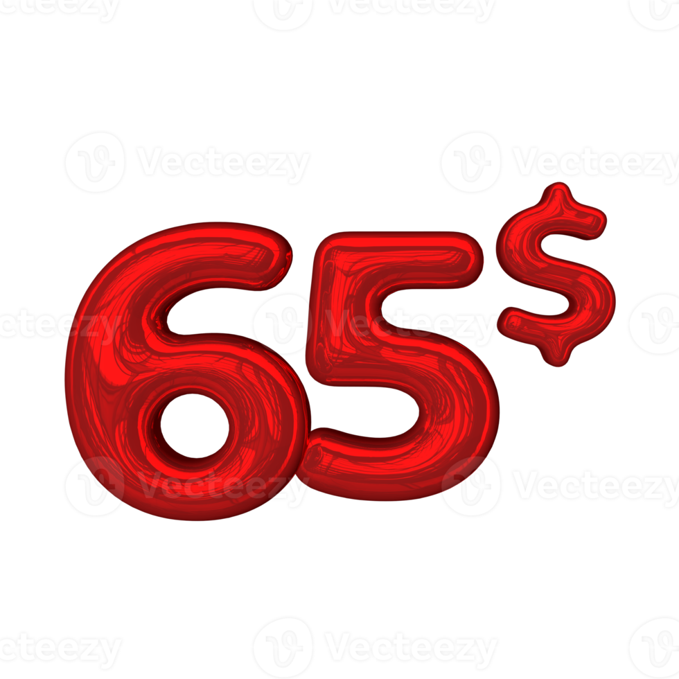 Pricing 3D number Mental Red 65 dollar png