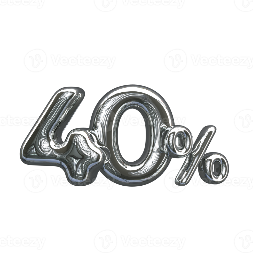 3D number Mental Silver 40 percent png