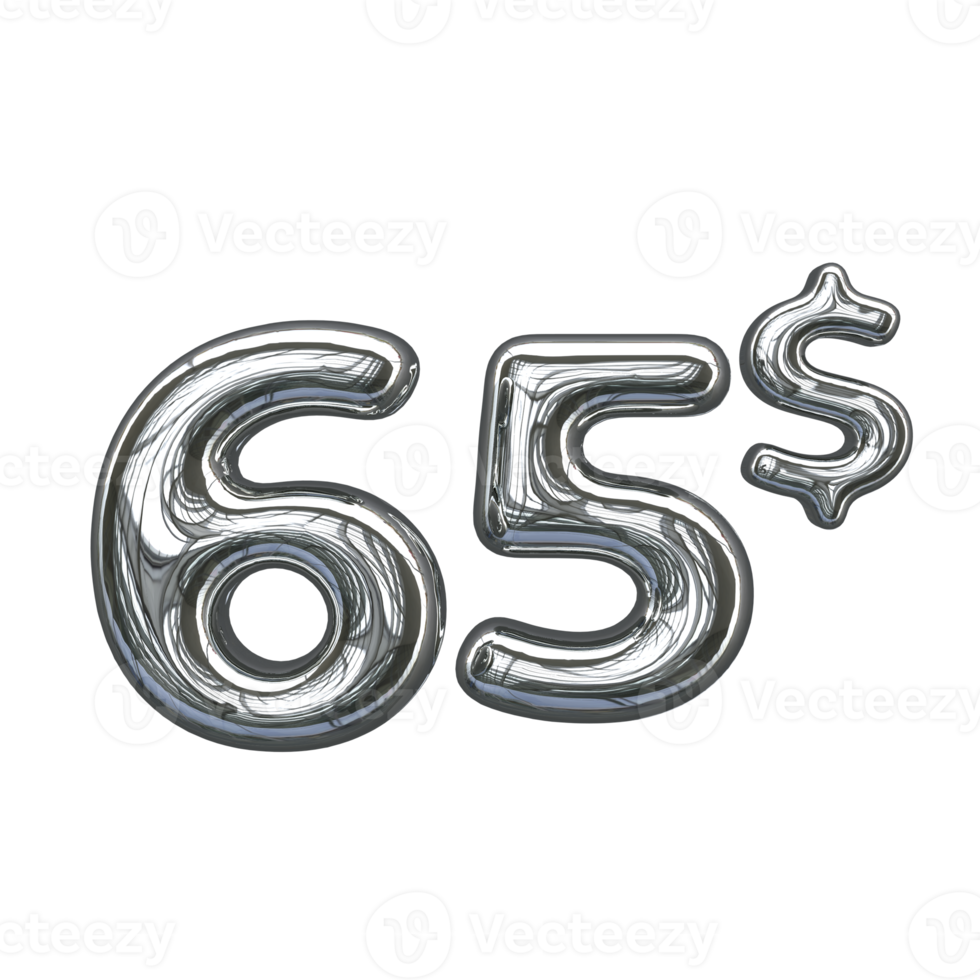 Pricing 3D number Mental Silver 65 dollar png