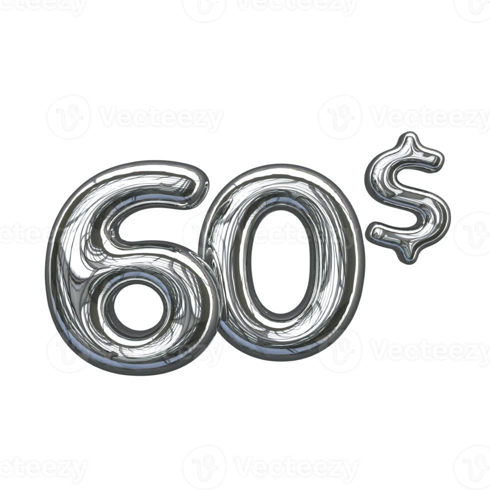 Pricing 3D number Mental Silver 60 dollar png